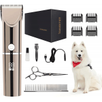 【AJELU】 Cordless Rechargeable Dog & Cat Grooming Clipper Kit, Low Noise Pet Hair Trimmer with Ceramic Blade, Adjustable Length, Includes Cleaning Brush – For Small & Medium Pets